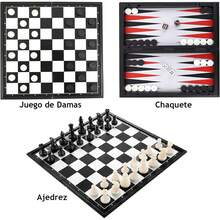 Ajedrez Magnético Profesional para Niños, 3 en 1 con Ajedrez Magnético, Checkers y Backgammon, Ajedrez Plegable con Tablero Portatil, Juego de Mesa Viaje para Reuniones Familiares Niños y Adultos - 1 - Ver 5