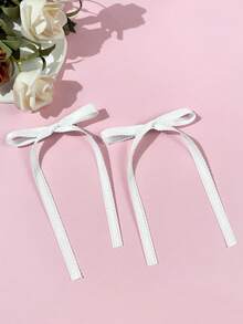 2个装女士简约纯色蕾丝蝴蝶结发夹，发饰，爪夹，发卡，发夹，头饰，发卡 - 白色 - 查看 3