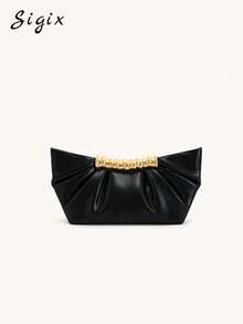 Pleated Elegant Clutch Bag, New Casual Versatile Shoulder Bag For Shopping, Party, Fashion Handbag For Women - Black - View 1