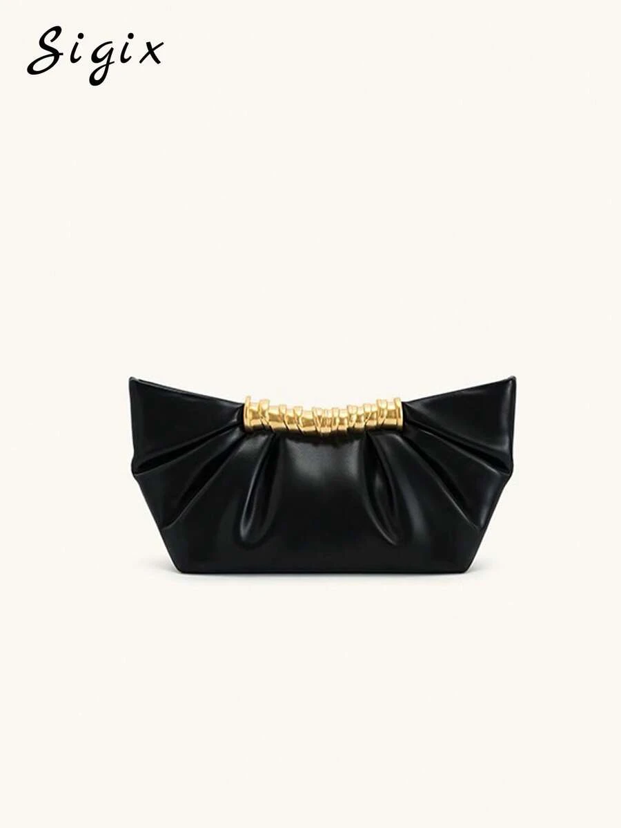 Pleated Elegant Clutch Bag, New Casual Versatile Shoulder Bag For Shopping, Party, Fashion Handbag For Women - Black - View 1