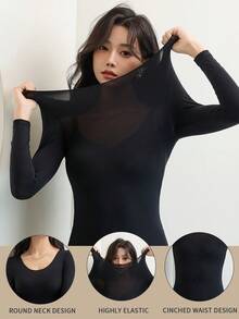 2件装女士无缝保暖内衣，超薄保暖内衣 - 柔软舒适的长袖圆领上衣，女士打底衫，适合作为内衣和睡衣穿着，高品质面料 - 彩色 - 查看 4