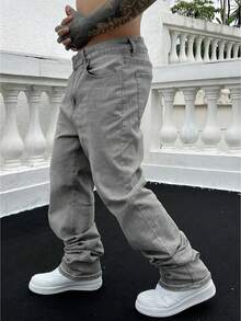 Jeans vaqueros de mezclilla azul claro de corte slim y elásticos para hombre - Gris - Ver 4