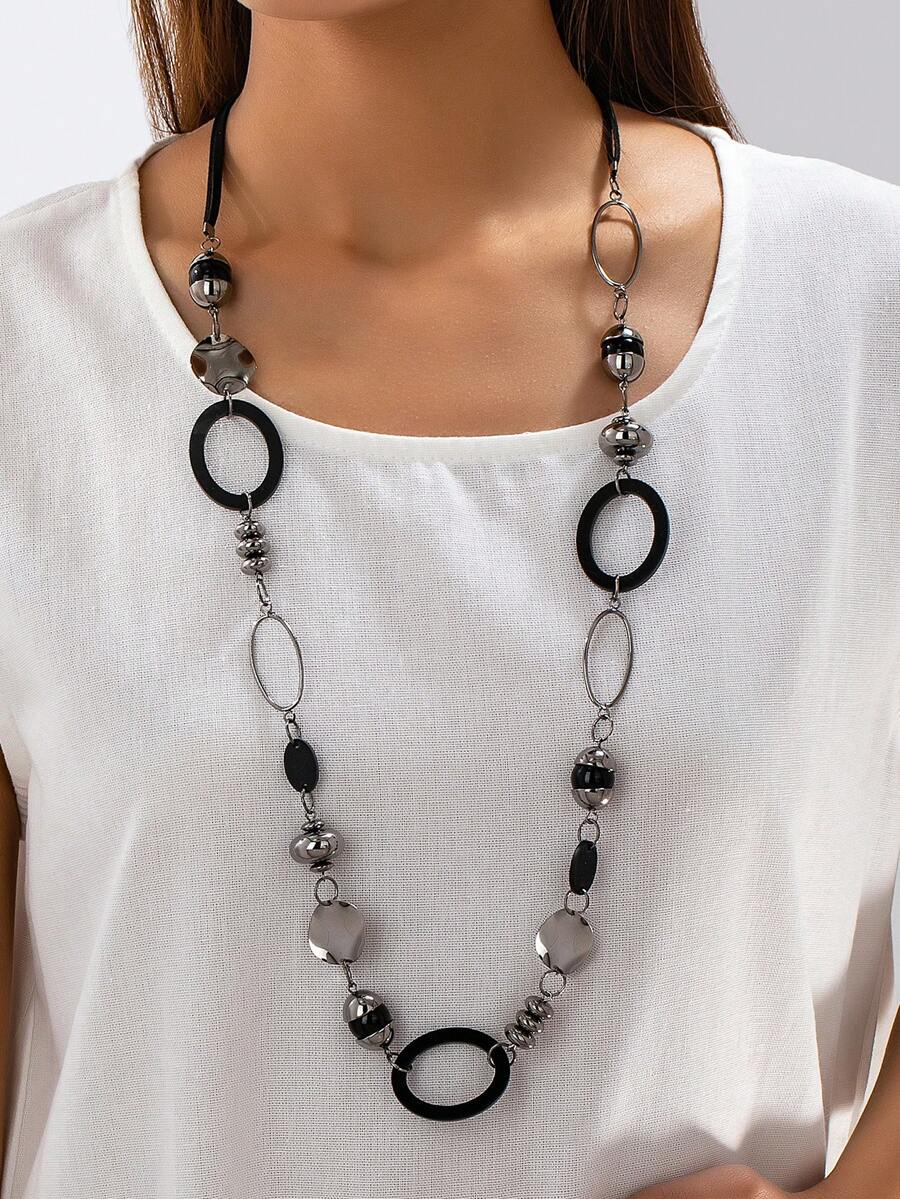 1 pieza Collar largo personalizado y de moda, adecuado para regalos y uso diario - Negro - Ver 1