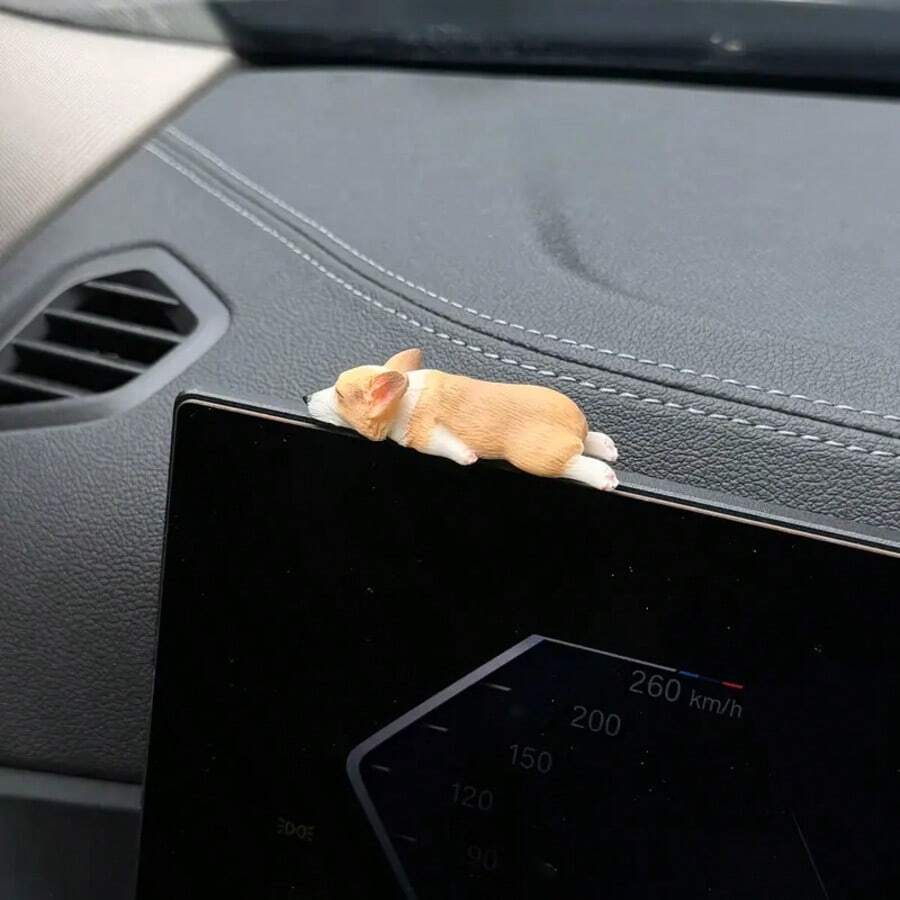 1pc Cute Sleeping Corgi Ornament – Car Dashboard Decor & Desktop Organizer, No Power Needed, Adhesive Pad, Excellent Gift For Dog Lovers (Christmas/Valentine's Day/Birthday) – Home/Office/Car