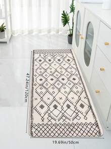 1pc Soft & Skin-Friendly Versatile Faux Cashmere Printed Rug, Black & White Simple Faux Cashmere Printed, Bathroom Non-Slip Absorbent Mat, Kitchen Decorative Mat, Bathroom Mat, Doormat - Black and White - View 9