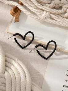 1对时尚2025情人节新款心形光滑金属耳环，简约红色哑光漆心形耳环，优雅设计，百搭女士饰品，适合派对、日常佩戴，情人节礼物 - 愛心耳環 - 查看 6