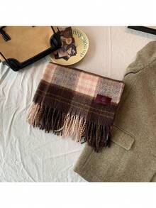 1pc Women's Autumn/Winter New Plush Tassel Scarf, Warm And Comfortable Large Shawl, Windproof And Warm For Outdoor, Simple And Versatile For Daily Wear Women Winter Scarves - 棕色 - 查看 2