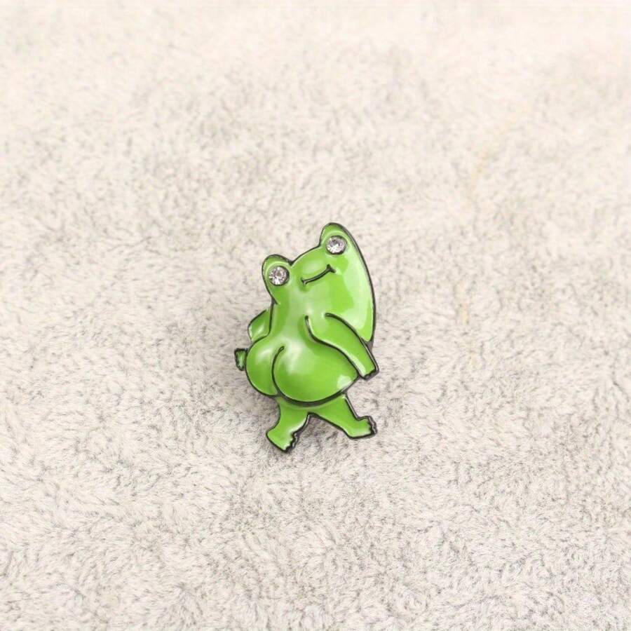 Cute Green Frog Butt Enamel Brooch A Playful Pop For Jackets, Bags & More! - 綠色 - 查看 1