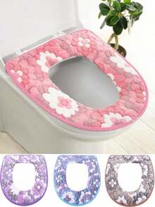 1个防水通用花瓣形马桶座垫，座垫，粘扣式座套，家用马桶座垫 - 彩色 - 查看 1
