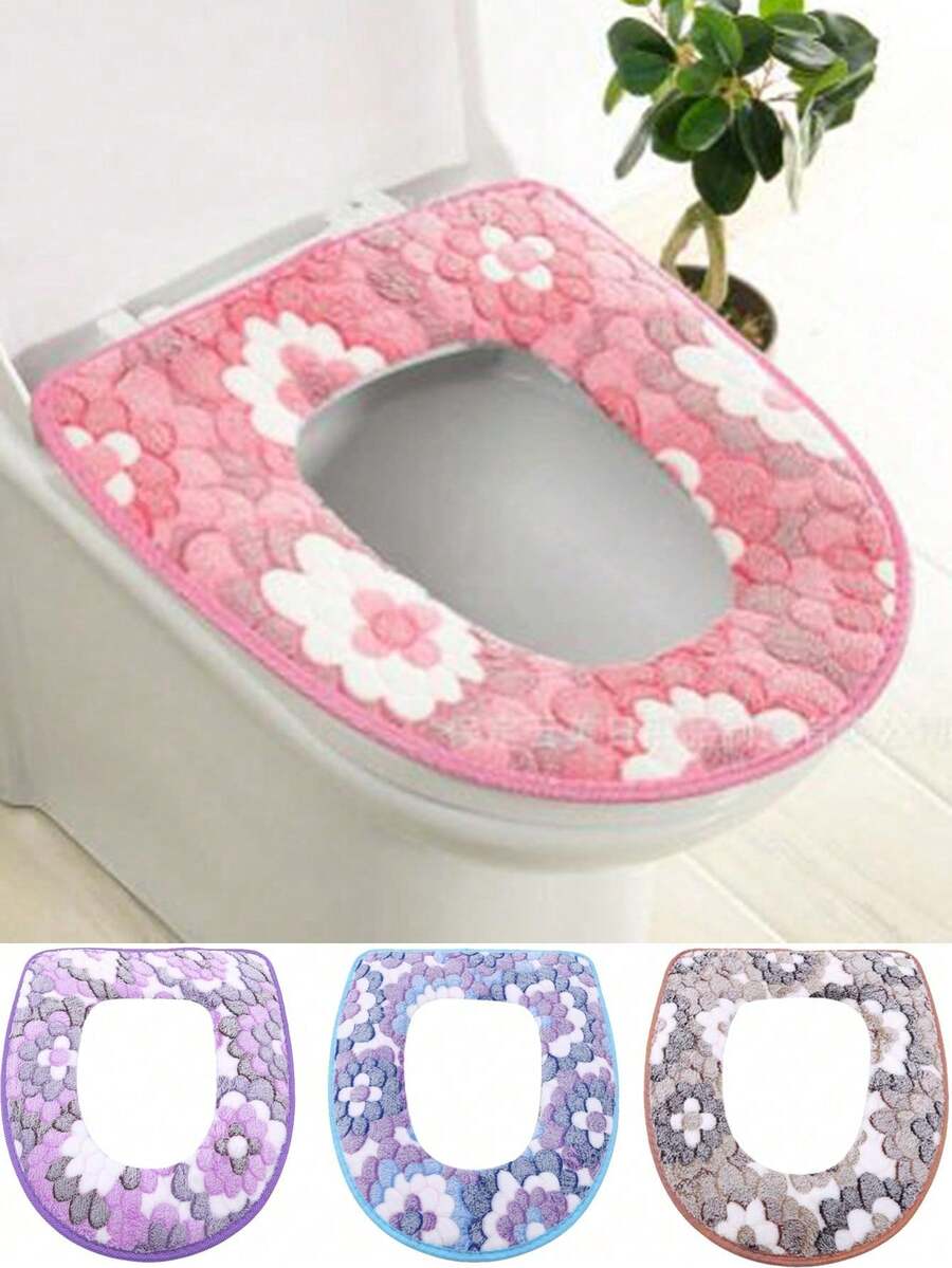 1个防水通用花瓣形马桶座垫，座垫，粘扣式座套，家用马桶座垫 - 彩色 - 查看 1