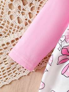 1pc Baby Girls' Elegant & Cute Long Sleeve Jumpsuit, Lightweight For Autumn/Winter - Pink - View 6