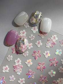 5D Spring Embossed Flower Nail Art Stickers Real Self-Adhesive Decals Floral Design Nail Decoration For Women Girls Nails - Baby Pink - View 1