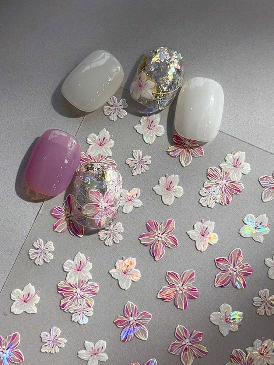 5D Spring Embossed Flower Nail Art Stickers Real Self-Adhesive Decals Floral Design Nail Decoration For Women Girls Nails - Baby Pink - View 1