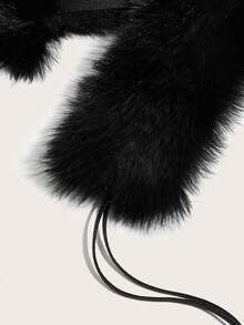 1pc Women's Black Rabbit Fur Drawstring Waist Belt, Scarf Waist Belt 2-In-1, Vintage Adjustable For Dresses, Sweaters, Pants, Suitable For Parties, Holidays, Gift - J - View 5