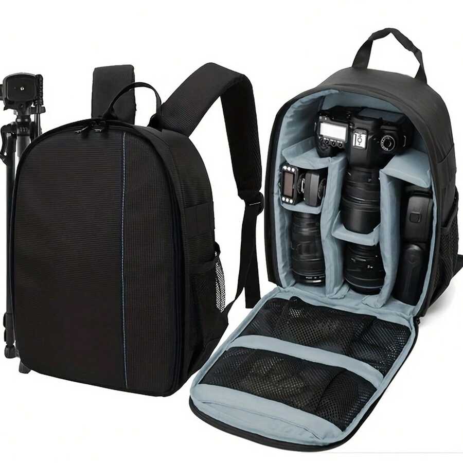 Unisex Multifunctional Camera Backpack - Lightweight DSLR Storage Bag (Fits Canon/Nikon | Large Capacity) - Double-Shoulder Photography Bag For Outdoor Shooting - 灰色 - 查看 1