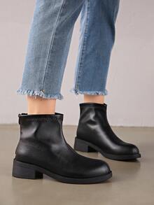 Retro Flat Chelsea Ankle Boots For Women, Low Heel, Versatile, Zipper Back, Spring/Autumn - Black - View 5
