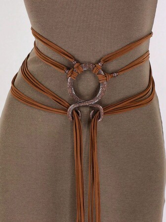 1件中世纪维京风格麂皮腰带，配金属扣和流苏饰边 - 文艺复兴节服装配饰，男女皆宜的万圣节角色扮演腰带，可手洗，复古服饰腰带