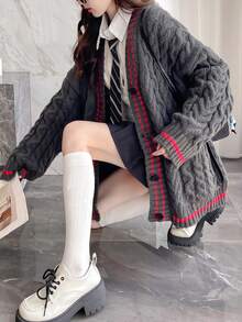 復古鬆身針織開衫外套