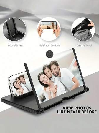 High-Definition Magnifying Glass Stand For Mobile Phone Screen - Mobile Phone Stand, Easily Turn Your Phone Into A Tablet, Free Your Hands, Eye-Protecting Design, Foldable And Portable, Hands-Free Viewing, Compact Design, Adjustable Stand, High-Quality Stand, Tablet Adapter, Smartphone Users, Video Viewers