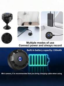 内置AP热点/WiFi热点，145°广角，移动侦测报警，高清红外夜视，360°旋转支架，菱形设计，支持安卓/iOS APP控制，150mAh电池可连续录制30-40分钟，5㎡录制范围，支持TF卡存储，720P高清分辨率，是完美的圣诞节和新年礼物。