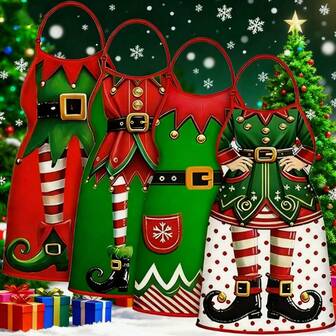 1件圣诞精灵围裙，可调节肩带厨房烹饪围裙，烧烤趣味厨师围裙，圣诞节假日派对装饰，男女通用