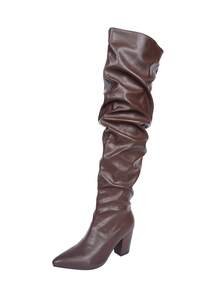 Women's Fashionable Pleated Western Over-The-Knee Chunky Heel Boots