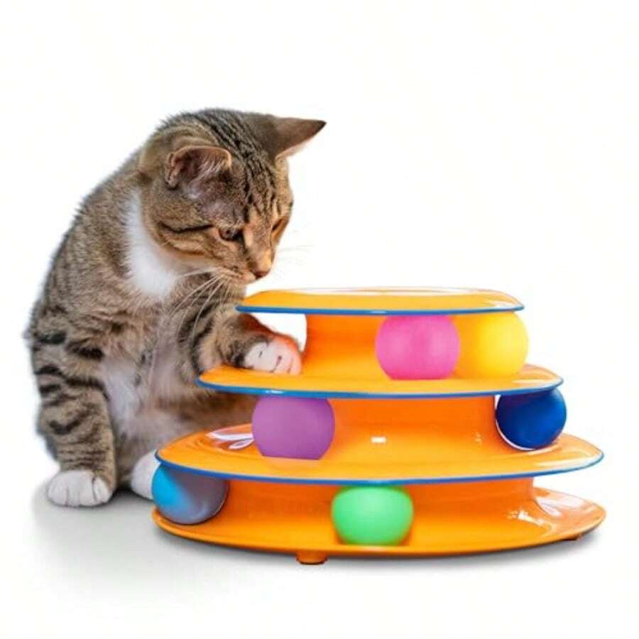 Tower Of Tracks 3-Level Cat Track Toy With 6 Balls Interactive Toy For Indoor Cats Orange - như hình ảnh - Xem 1