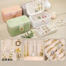 Luxury Printed Portable Jewelry Box With Layered Compartments For Versatile Accessory Storage, Lockable Jewelry Case With Velvet Lining, Earring, Ring, Necklace Organizer, Ideal Gift For Women And Mothers, Large Capacity Display Box ,Room Decor - Multicolor - View 8