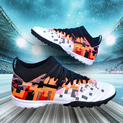 1 Pair Adult & Youth Soccer Cleats, High-Top Outdoor Team Competition Football Shoes For Men, Large Size, Non-Slip & Durable AG/FG Spikes For Natural Grass, Soft Ground, Lace-Up Design, Leather Football Training Boots, Lightweight High-Performance Anti-Slip