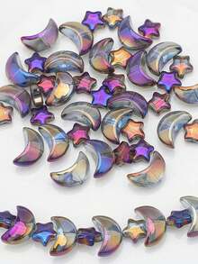 30 piezas de cuentas de vidrio con baño electrolítico de estrellas y lunas surtidas, 8mm de estrella y 9*14mm de luna lisa, suministros para hacer joyas DIY - 15 estrellas + 15 lunas - Ver 11