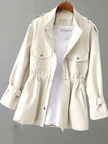 Plus Size Classic Trench Coat - Belted Waist, Adjustable Cuffs - White - View 2
