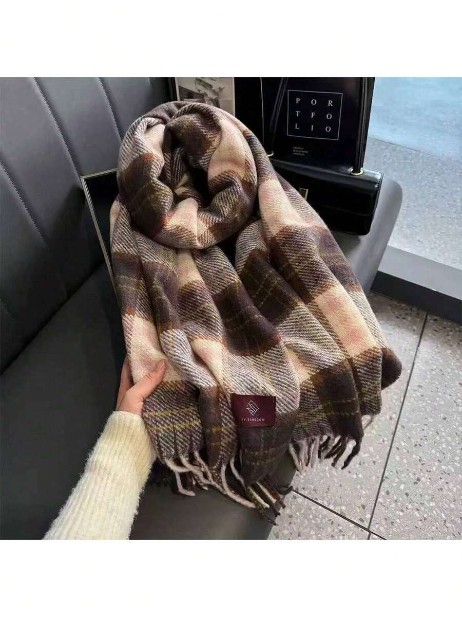 1pc Women's Autumn/Winter New Plush Tassel Scarf, Warm And Comfortable Large Shawl, Windproof And Warm For Outdoor, Simple And Versatile For Daily Wear Women Winter Scarves - 棕色 - 查看 1