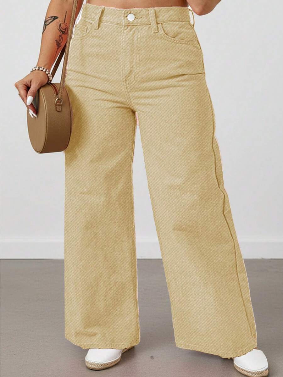 大码女式街头风阔腿裤，适合日常通勤和返校穿着，春夏款 - 駝色 - 查看 1