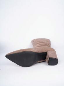 Women's Fashion Minimalist Pointed Toe Mid-Calf Boots, Chunky Heel Western Style Boots