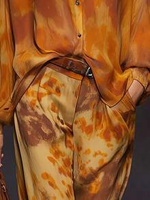 Women's Fashionable Casual Tie-Dye Print Open Front, Lantern Sleeve Blouse, Daily Commute, Spring/Summer New - Coral Orange - View 5