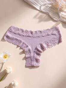 3条装性感女士蕾丝拼接低腰无缝罗纹丁字裤，柔软舒适透气，适合瑜伽、运动和日常穿着。 - 彩色 - 查看 5