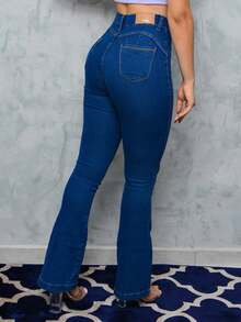 Women's High-Waisted Flare Jeans, Blue, Escora – Maxxi Primeiro Jeans - Rửa tối - Xem 2