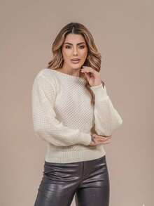 Women's Premium Textured Modal Knit Blouse With Round Neck And Long Sleeves For Winter - Nude - View 9