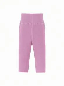 mini bala 2025年冬季女童高腰加绒打底裤，柔软亲肤保暖裤 - 磚紅 - 查看 5