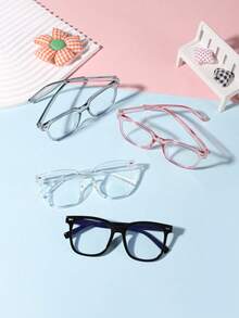 4PCS Boys And Girls 6-12Y Candy Color College Style Casual Square Fashion Blue Light Blocking Glasses, Suitable For Daily Reading And School Life Outfit Matching - Nhiều màu - Xem 3