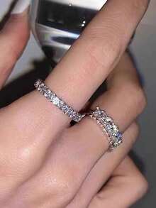 5pcs Minimalist Elegant Fashion Versatile Delicate Unique Geometric Design Copper Micro-Inlaid Cubic Zirconia Rings Set, Suitable For Women's Daily Commute, Banquet, Wedding Wear, Fashionable And High-End - Silver - View 8