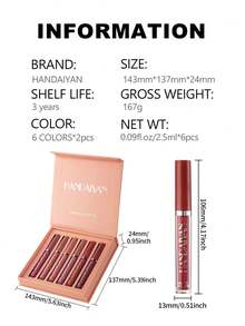 HANDAIYAN 哑光唇彩套装防水、不脱色口红流行美妆哑光 6 件唇彩和唇彩套装（2.5ml*6）-万圣节、圣诞节、日常彩妆、校园礼品套装