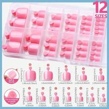 120 Pcs False Toenails White Color Square Shape Press On Nail Tips With Nail Glue Adhesive Tabs Toe Nail Art Kit For Pedicure Home Salon Vacation Travel Use - Sakura Pink - 查看 2