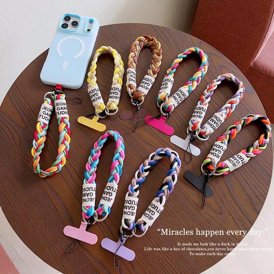 Correa de muñeca de cordón trenzado de nailon de colores, llavero de cuerda sólida de color contrastante corto - Multicolor - Ver 1
