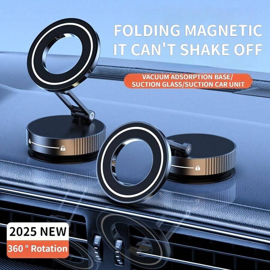 2025 New Upgrade Magnetic & Vacuum Suction Car Phone Holder - 360° Rotation, Anti-Shake, Foldable Design, Universal Compatible With IPhone Android All Phones (Dashboard/Window/Glass, Adjustable Vacuum Magnetic Phone Holder, Cellphone Holder For Cars - MultiWarna - View 1