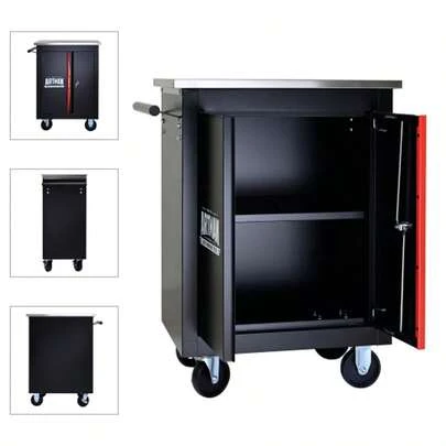 Double Door Clapboardl Multifunctional Tool Trolley - Black & Red (BLAK&RED)