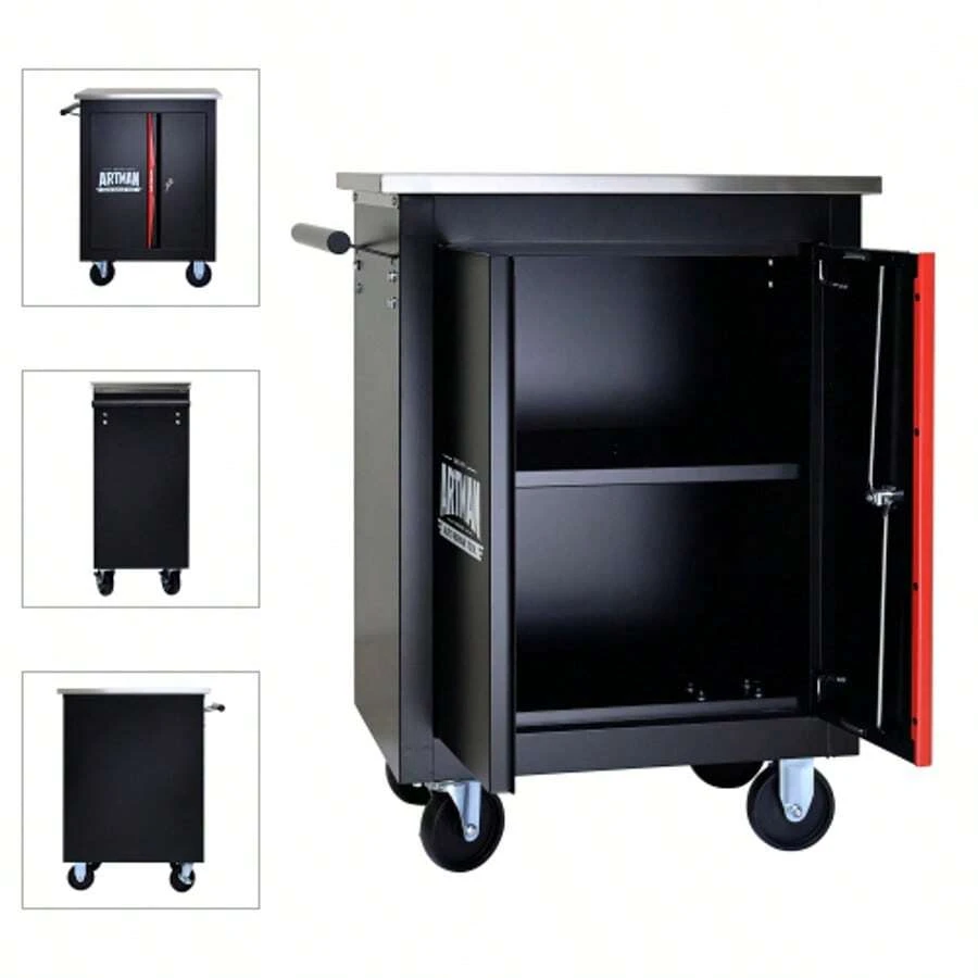 Double Door Clapboardl Multifunctional Tool Trolley - Black & Red (BLAK&RED) - Multicolor - View 1
