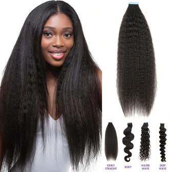 [Extensión de cabello humano] Conjunto de 20 piezas de extensiones de cabello humano remy liso rizado para toda la cabeza - Pieza de cabello humano africano para mujeres 20 piezas de extensiones de cabello ondulado profundo con cinta de 12-24 pulgadas Extensiones de cabello humano natural brasileño ondulado profundo con cinta Extensiones de cabello humano remy para uso diario, vacaciones, restilos, accesorios para el cabello, festivales