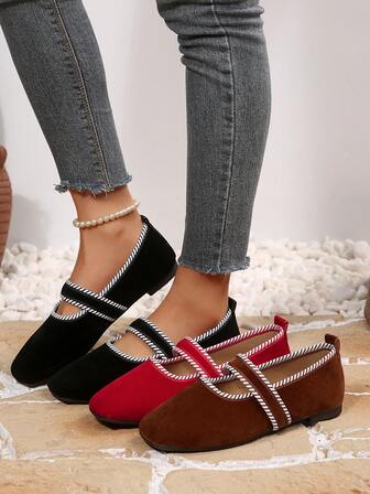 Coffee Brown Square Toe Suede Slip-On Flat Shoes For Women, Fashionable Mary Jane Work Shoes, Spring/Autumn