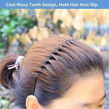 Metal Hair Band For Men Headband Women Bands Unisex Black Wavy Spring Outdoor Sports Headbands Men's Hoop Clips Accessories Simple Elastic Non Slip Head Headwear - 黑色 - 查看 5